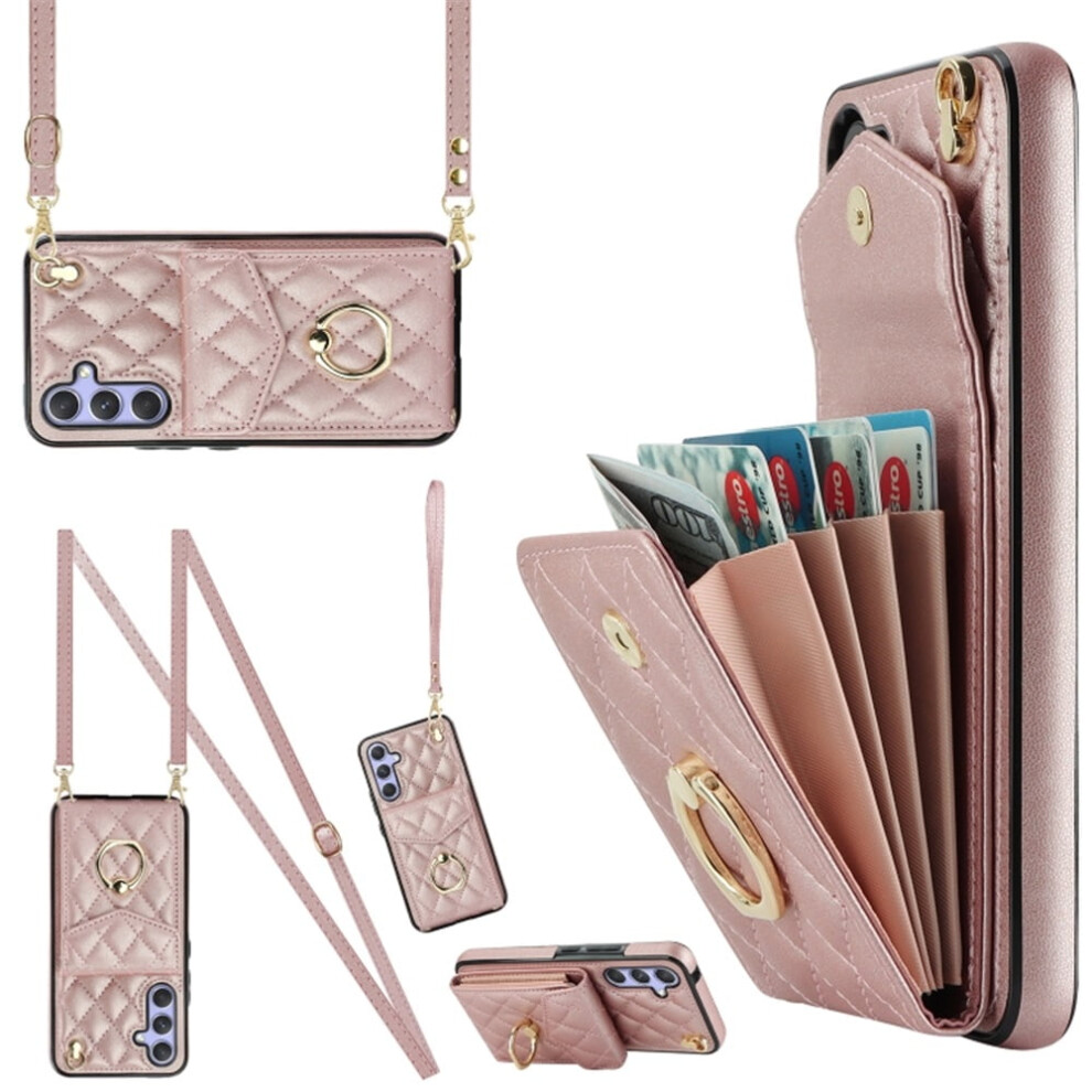 Premium Pu Leather Wallet Case For Samsung Galaxy S24/S25 5G – Rfid Shielding, Adjustable Ring, Detachable Crossbody & Wrist Strap 9418476676574