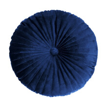 Cute Faux Velvet Round Throw Pillow, Pleated Pumpkin Design with Center Button – Compatible with Sofa, Couch, Vanity Chair & Bed