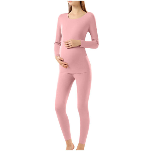 Maternity Pajama Set Pink Double-Layer Long Sleeve Top and