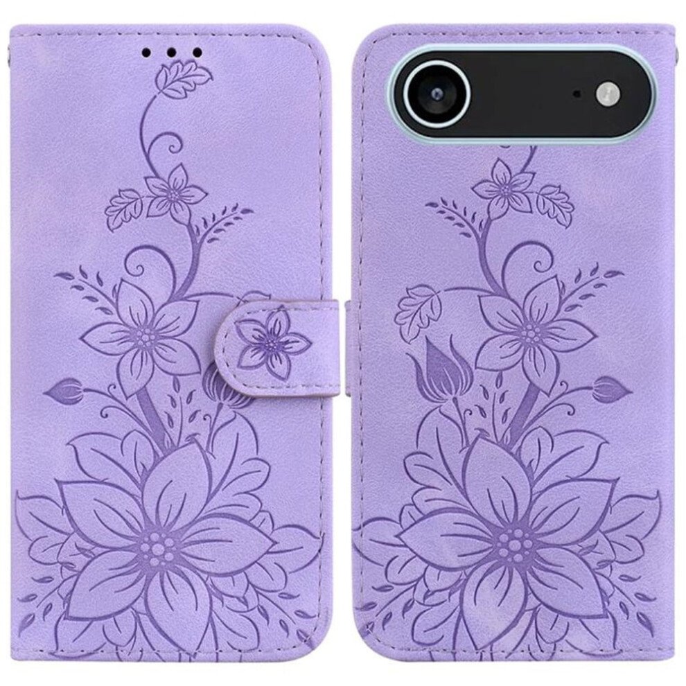 Pu Leather Flip Wallet Case With Strong Magnetic Closure, Card Slots, Lily Embossed Â Compatible With Iphone Air 6.5" Purple 9418476674235