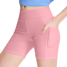 Biker Shorts Girls with Pockets High Waisted Workout Spandex Tummy Control Gym Running Yoga Shorts Pink 4-5 Years