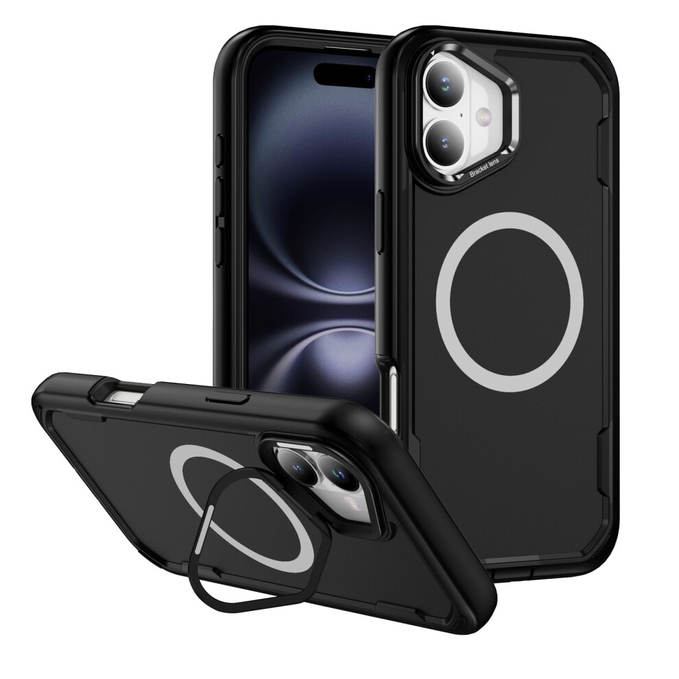 Iphone 16 Case With Stand Â Magsafe Compatible, Rugged Military-Grade Drop Protection, Built-In Metal Camera Stand, Black 9418476675065