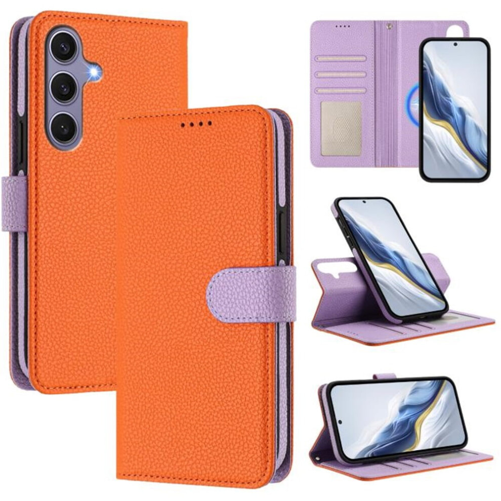 Rfid-Blocking 2-In-1 Magnetic Flip Wallet Case With Wrist Strap For Samsung Galaxy S24 Fe 5G Â Orange 9485826613985