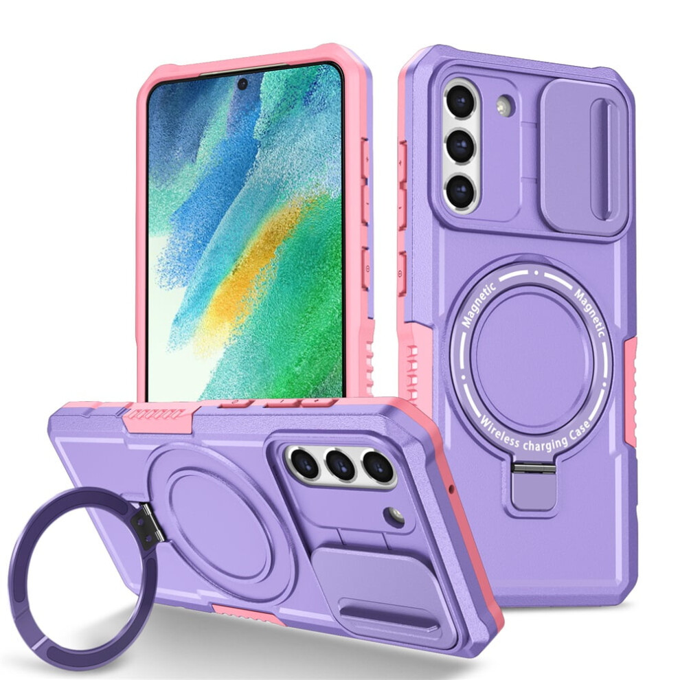 Shockproof Case For Samsung Galaxy S21 Fe 6.4" Â Sliding Camera Cover, Magsafe-Compatible, Hidden Kickstand & Ring Holder Purple 9418476675324