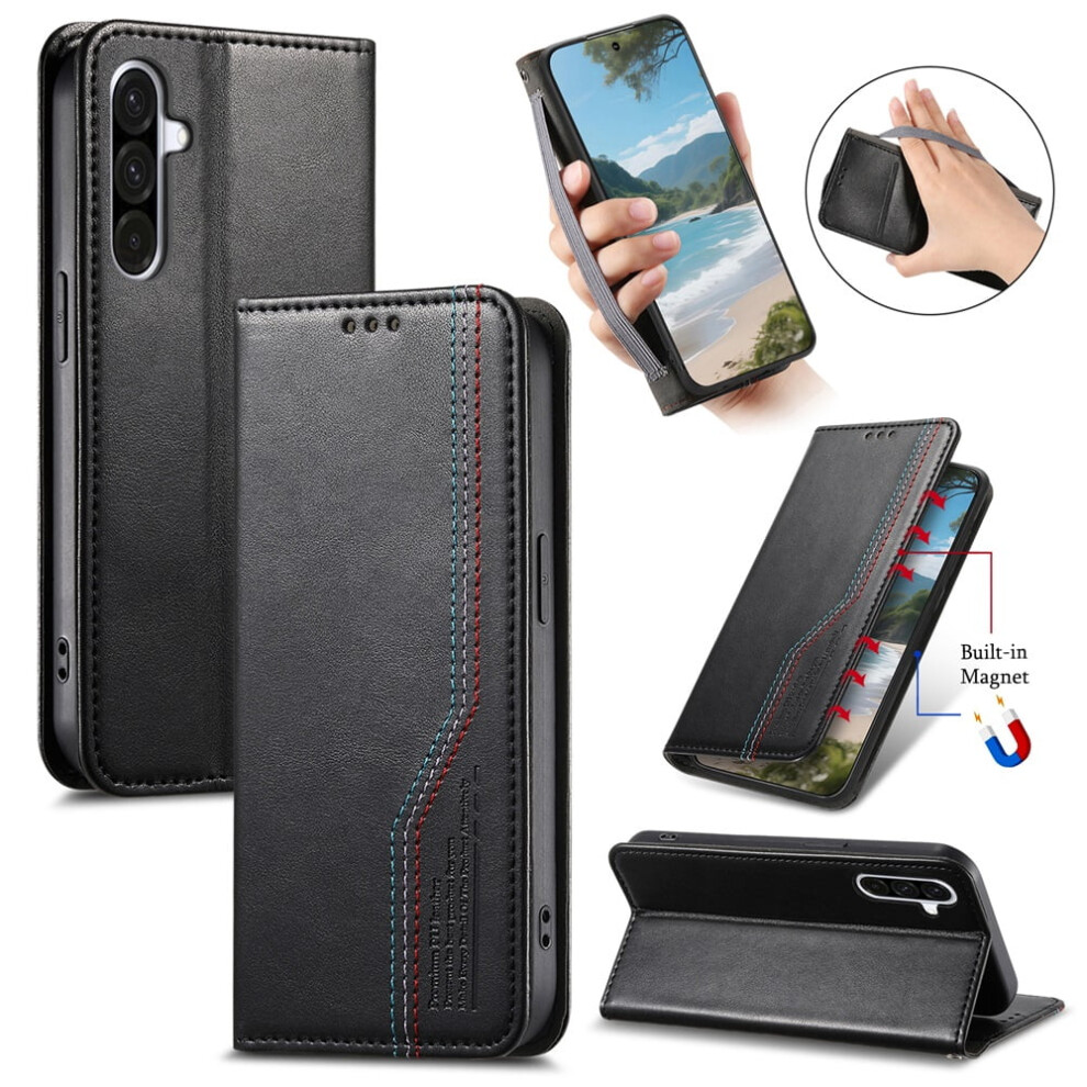 For Compatible With Samsung Galaxy A26 5G 6.7-Inch Case,Elastic Wristband Magnetic Suction Closure Flip Stand Wallet Leather Phone Case, Black 9193271811893