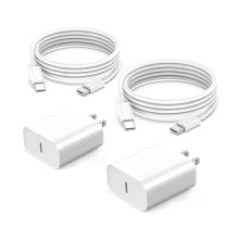 20W PD USB-C Fast Wall Charger 2-Pack + C-to-C Cable, Compatible with iPhone 16/15/15 Pro/Plus, iPad 12.9"/11"/10.9"/Air 5