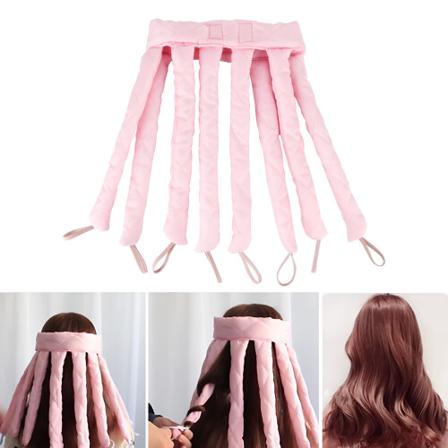 Μπούκλες Heatless Sleep Overnight Lazy Curlers σε φυσικό ροζ χρώμα για μακριά μαλλιά 2