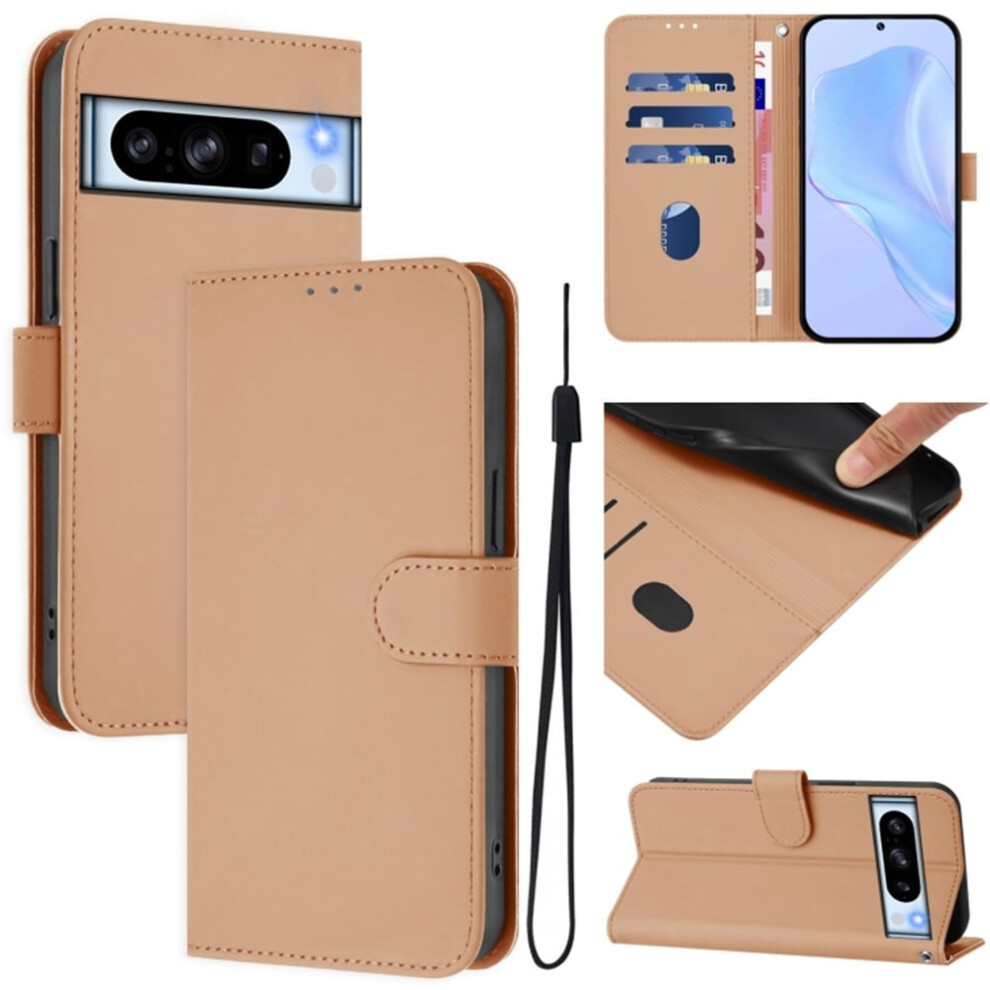 Wallet Case Compatible With Google Pixel 8 Pro Â Pu Leather Magnetic Flip Folio, 3-Card Slot & Wrist Strap, Nude Cream 9193271812159
