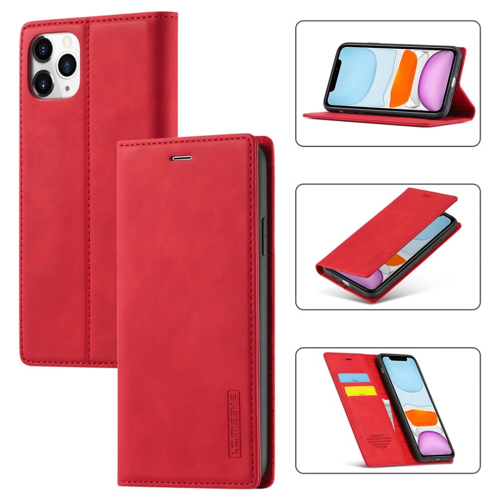 Lc.imeeke Leather Flip Wallet Case For Compatible With Iphone 11 Pro Â Magnetic, Shockproof, Kickstand, Card Holder, Red 9558633025163
