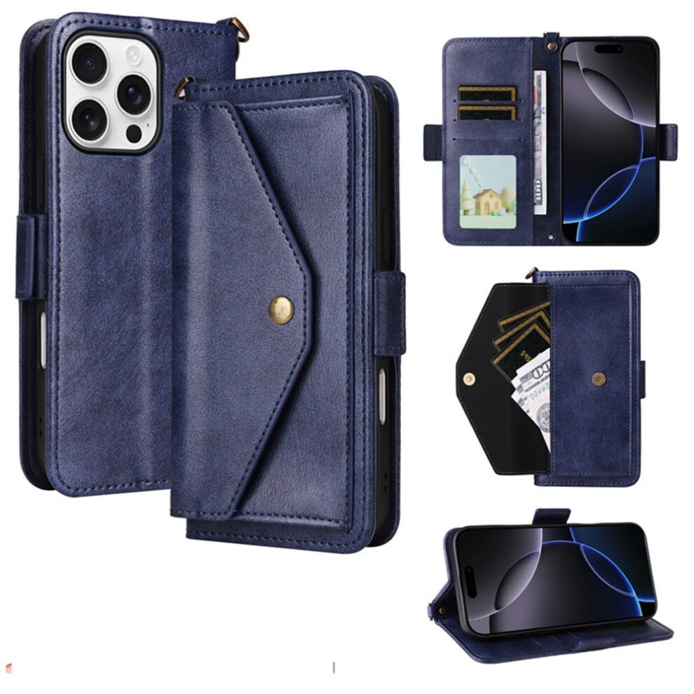 Leather Wallet Case For Iphone 16 Pro Blue 9170372638635