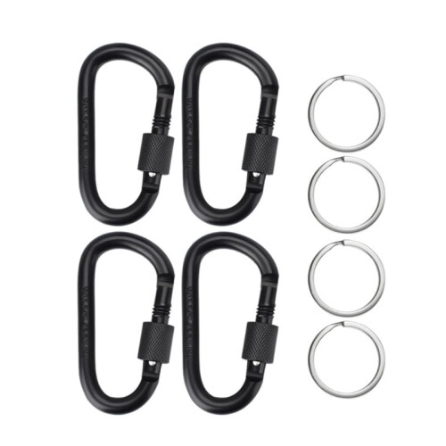 4-pak aluminium D-ring karabinhageclips med nøgleringe