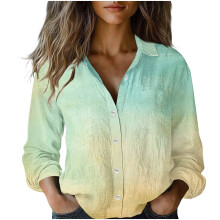 Camisas de manga larga para mujer, estilo vintage boho retro, con estampado floral, tops holgados y ligeros con cuello en V y botones.