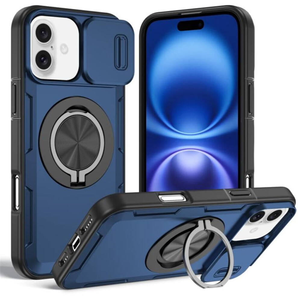 Iphone 16 Case With Rotating Metal Stand, Magsafe Charging, Sliding Camera Cover, Shockproof & Dropproof Â Compatible With Iphone 16 Blue 9152228509962