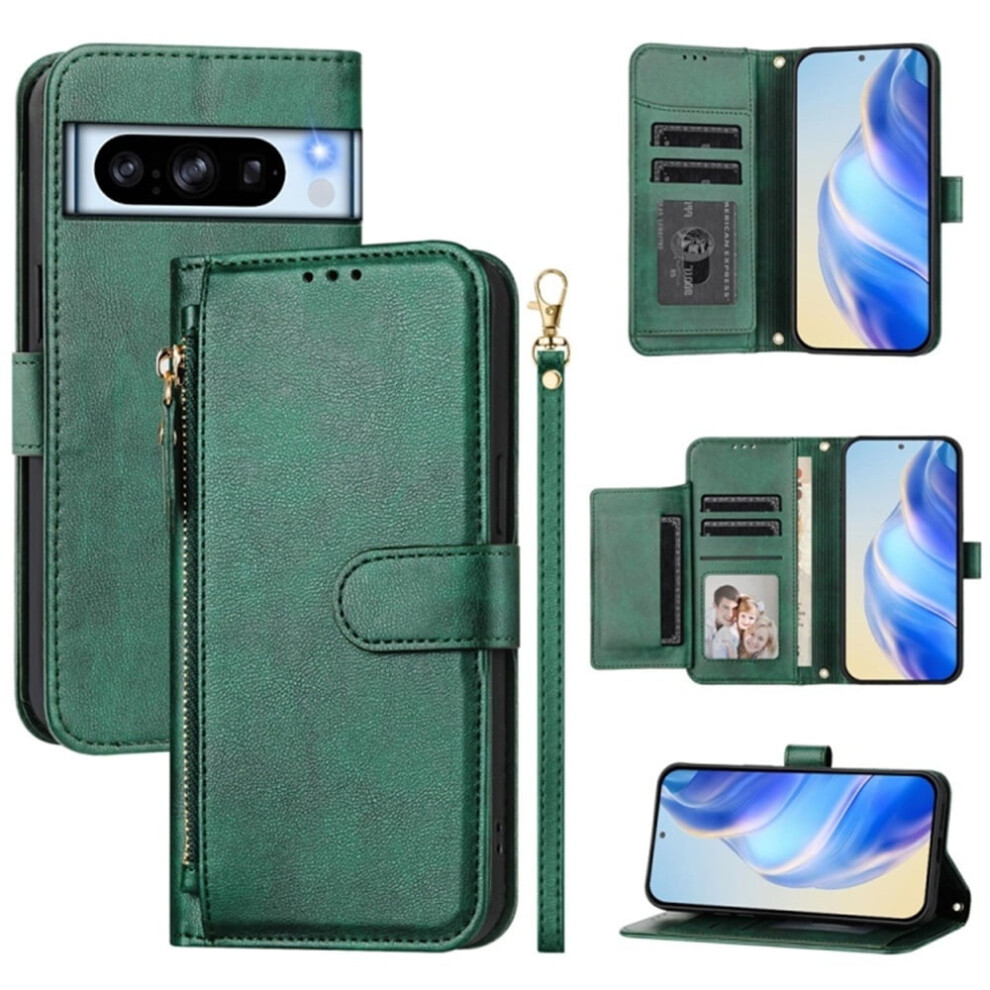 For Google Pixel 8 Pro 6.7-Inch Wallet Case For Women Men Multi-Card Slots Zipper Wallet Leather Phone Case,,For Google Pixel 8 Pro Green 9193271812265