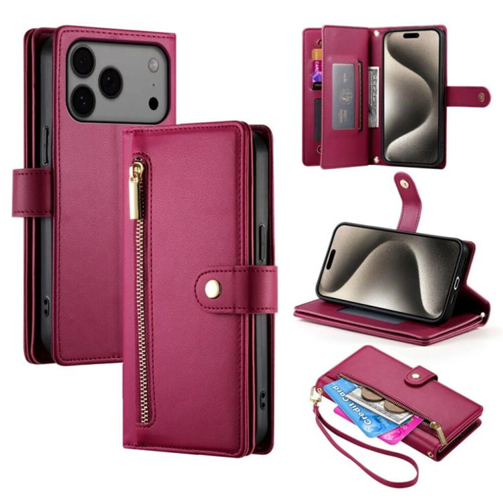 Leather Wallet Case For Iphone 17 Pro Max With Red 9170372636358