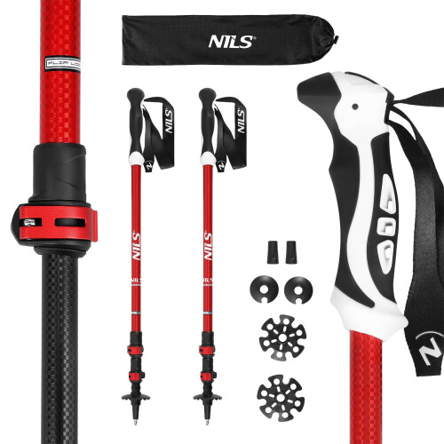Red Aluminum Nordic Walking Poles, Adjustable Length