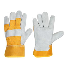 2Pcs Cowhide Work Gloves Gray Yellow Heavy Duty Safety Gloves Suitable for Construction, Agriculture, Welding, Gardening Work