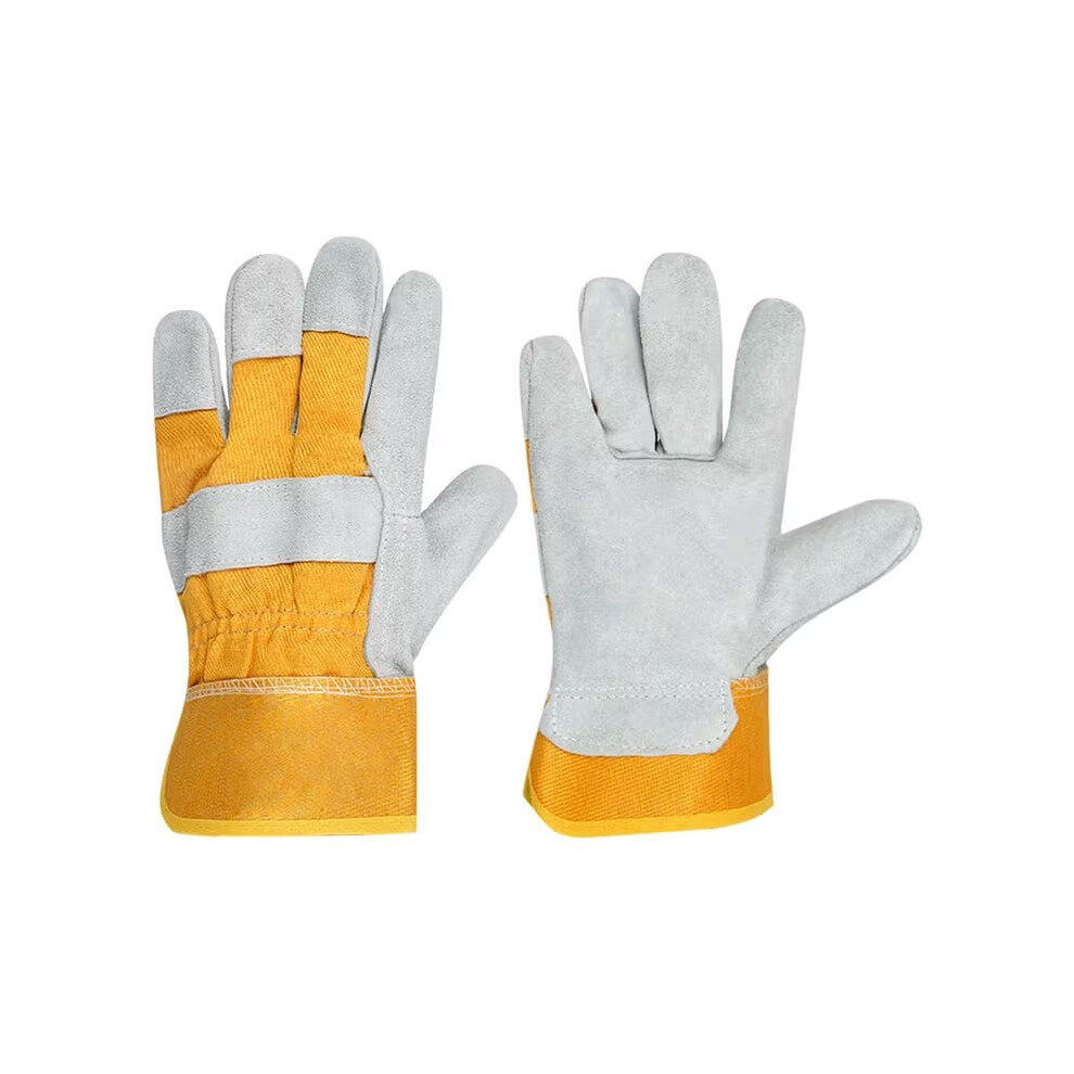 2Pcs Cowhide Work Gloves Gray Yellow Heavy Duty Safety Gloves Suitable For Construction, Agriculture, Welding, Gardening Work 9152228510579