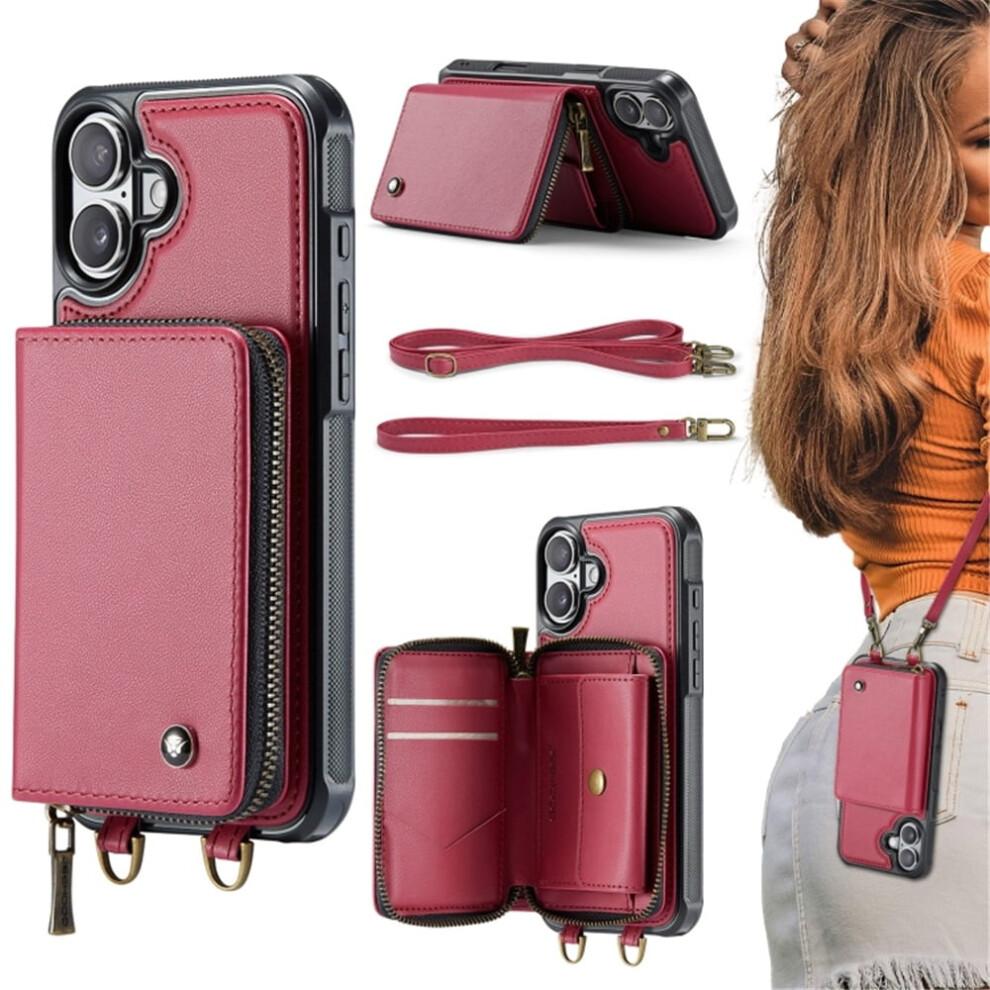 Rfid Wallet Case For Iphone 16 Plus 6.7 Inch Wine Red 9418476971990