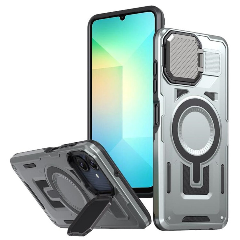 Rugged Magnetic Case For Samsung Galaxy A06 4G/5G (6.7"), Magsafe-Compatible, Adjustable Metal Lens Cover, Military-Grade Protection, Grey 9152228511170