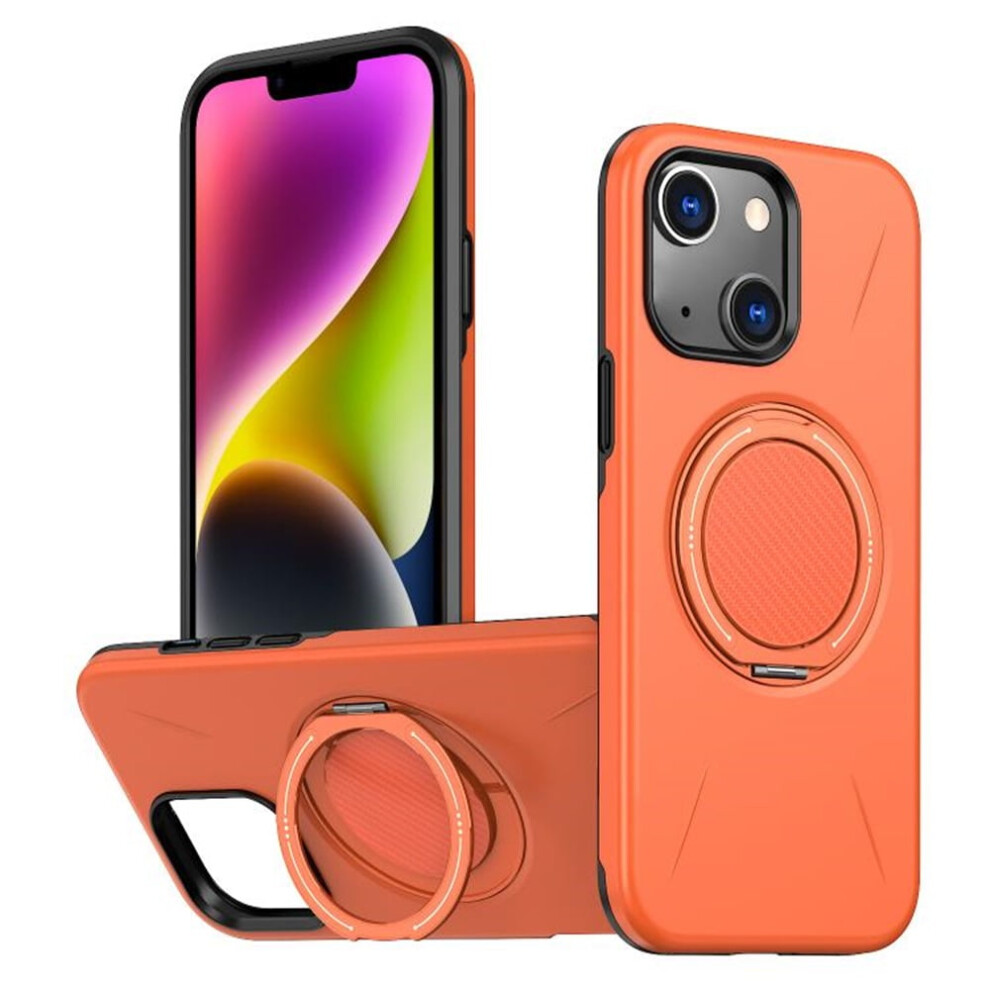 Ultra Slim Iphone 14 Case: Tpu+Pc Hybrid, Magsafe Compatible, Metal Rotating Holder, Military Shockproof, Orange 9152228511583