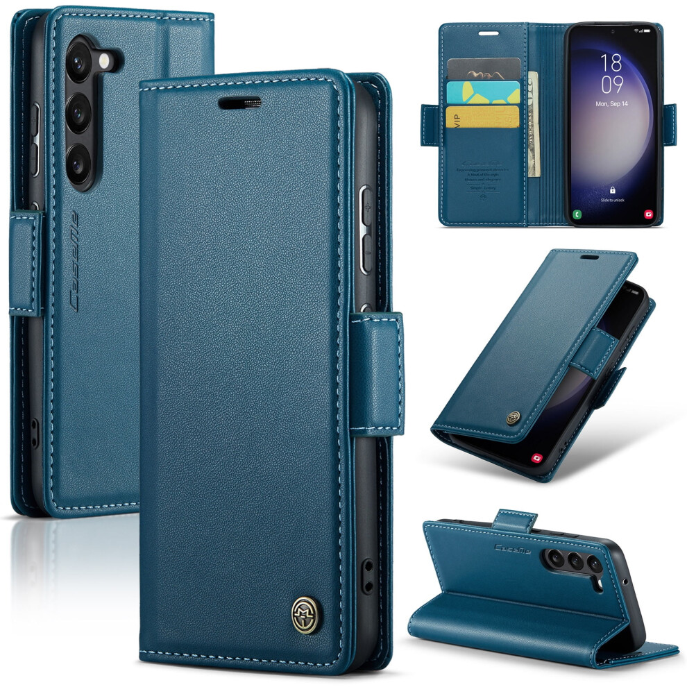 Caseme Leather Wallet Case For Compatible With Samsung Galaxy S23 Plus 5G Â Rfid Blocking, Magnetic Clasp, Kickstand, Blue 9152228511866