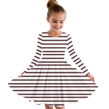 Toddler Kids Girls Long Sleeve Stretchy Dress A Line Twirly Skater School Recital Dress Brown