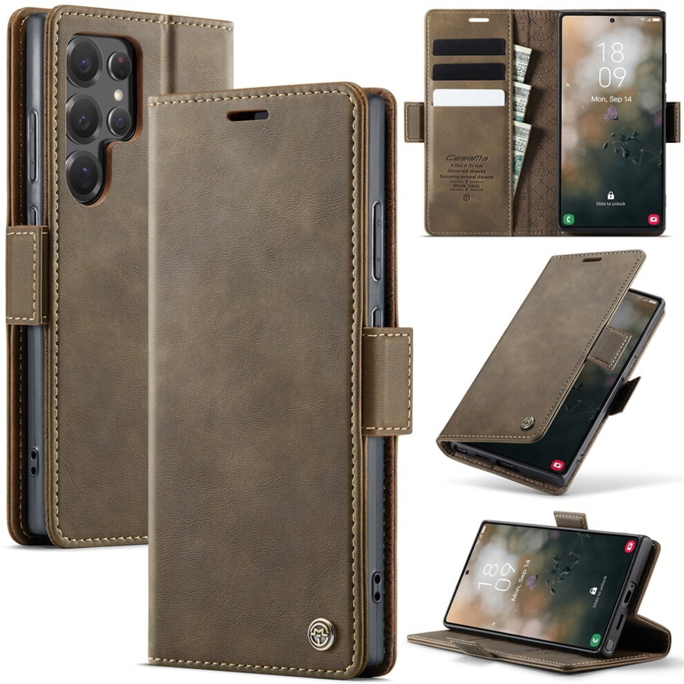 Caseme Calf Leather Wallet Case For Compatible With Samsung Galaxy S22 Ultra 6.8" Â Rfid Blocking, Magnetic Closure, Card/Cash Slots, Kickstand, 9152228511811