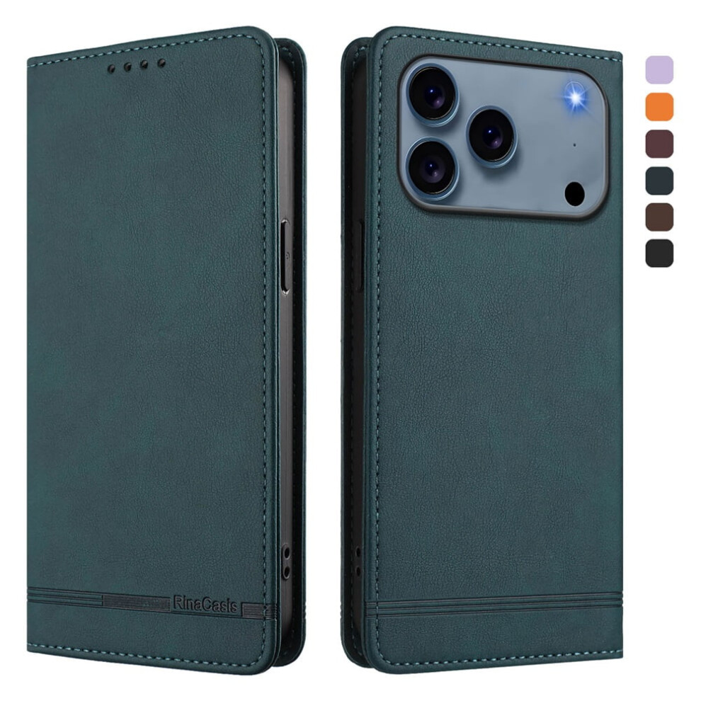Magnetic Phone Case For Iphone 17 Pro 6.3": Rfid Blocking, Card/Cash Slots, Kickstand, Shockproof Flip Folio, Blue 9152228511378