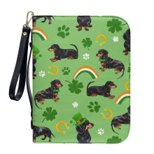 Shamrock Bibelhülle aus PU-Leder mit irischer Flagge und Regenbogen-Dackelmotiv, leicht und schützend, mit abnehmbarer Handschlaufe – Größe