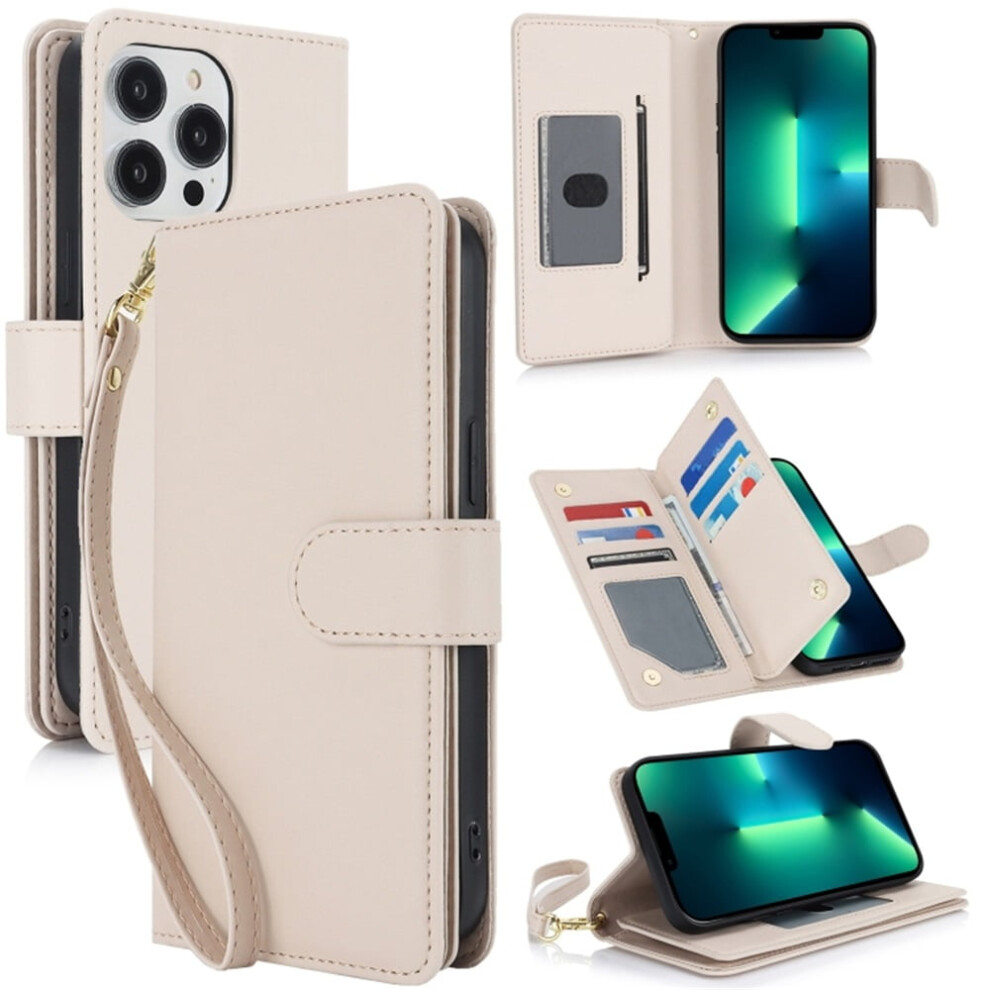 Leather Magnetic Flip Wallet Case For Iphone 13 Pro Max 6.7": Rfid Blocking, Kickstand, Anti-Drop Tpu, Detachable Wrist Strap, Apricot Â Compatible 9193271813538