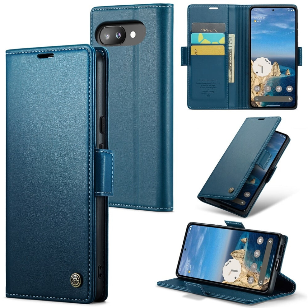 Caseme Leather Wallet Case For Google Pixel 9A Â Rfid Blocking, Magnetic Clasp, Kickstand Folio, Blue 9152228513334