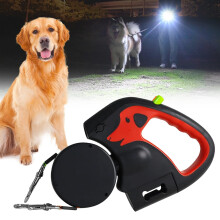 Dual Retractable Dog Leash with Flashlight, Poop Bag Holder & 360 Rotation – Hands-Free, Rechargeable, Compatible with Small to Large Dogs