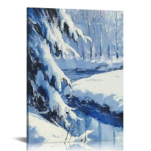 Landscape Canvas Wall Art Modern Vintage Classical Snow Forest Painting Print Wall Art for Living Room Bedroom Office & Home Decor 16x20 in