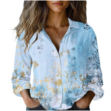 Camisas de manga larga para mujer, estilo vintage boho retro, con estampado floral, tops holgados y ligeros con cuello en V y botones.