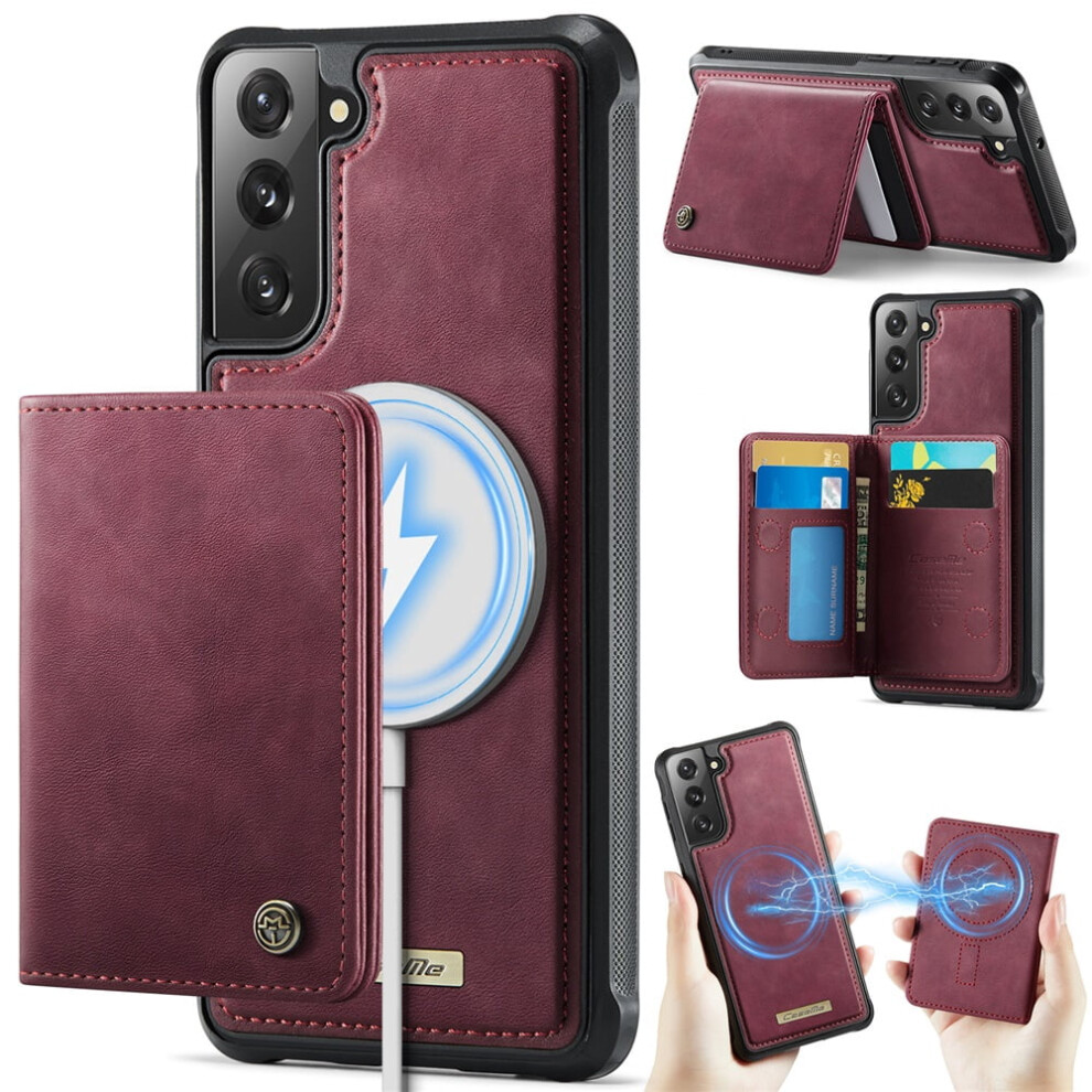 Rfid-Blocking 2-In-1 Magsafe Wallet Case For Samsung Galaxy S21 Fe 5G Â Pu Leather, Kickstand, Wine Red 9193271814351