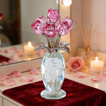 Crystal Red Rose Bouquet in Vase Pink
