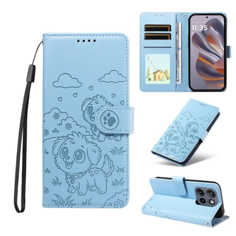 Motorola Moto S50 Dog Embossing Leather Case With Rfid Wallet, Magnetic Clasp, Lanyard & Flip Stand Â Compatible With Motorola Moto S50 Blue 9130661907491