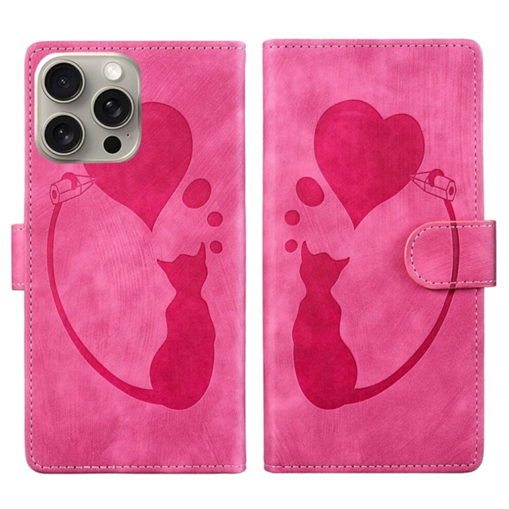 Pu Leather Cat Pattern Flip Wallet Case For Iphone 15 Pink 9180435668806