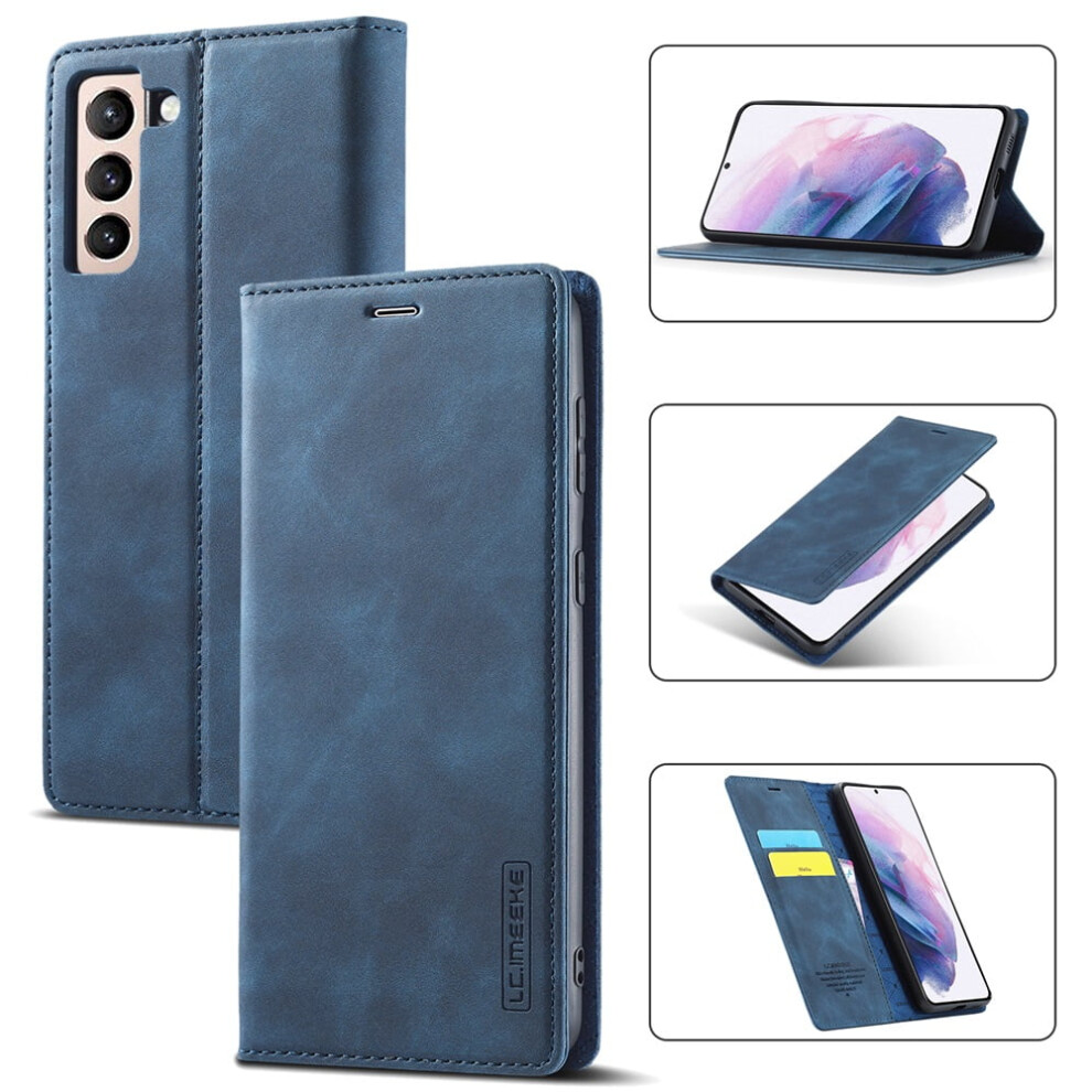 Lc.imeeke Leather Flip Wallet Case For Compatible With Samsung Galaxy S21 Fe 5G Â Magnetic, Shockproof, Kickstand, Card Holder, Blue 9130661906906