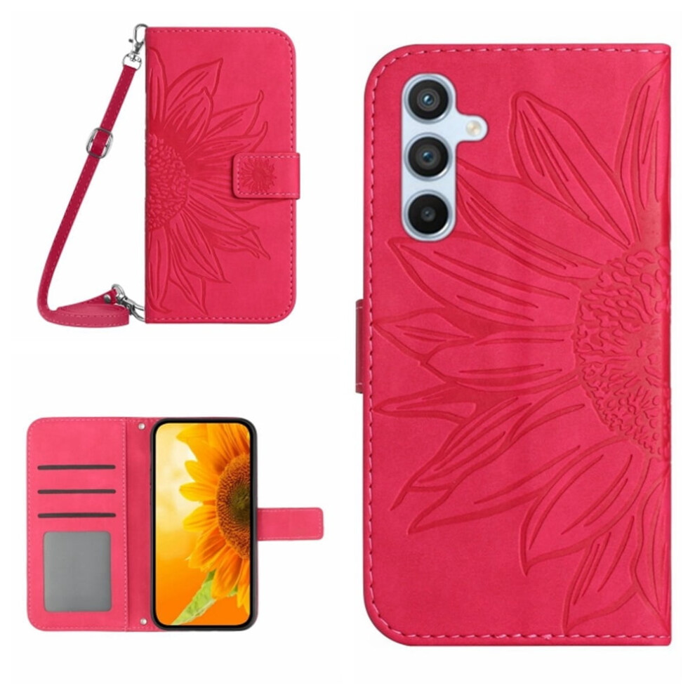 Sunflower Embossed Pu Leather Flip Wallet Case With Magnetic Closure, Card Slots & Adjustable Strap For Samsung Galaxy S26 5G (6.3") Â Rose Red 9418476672187