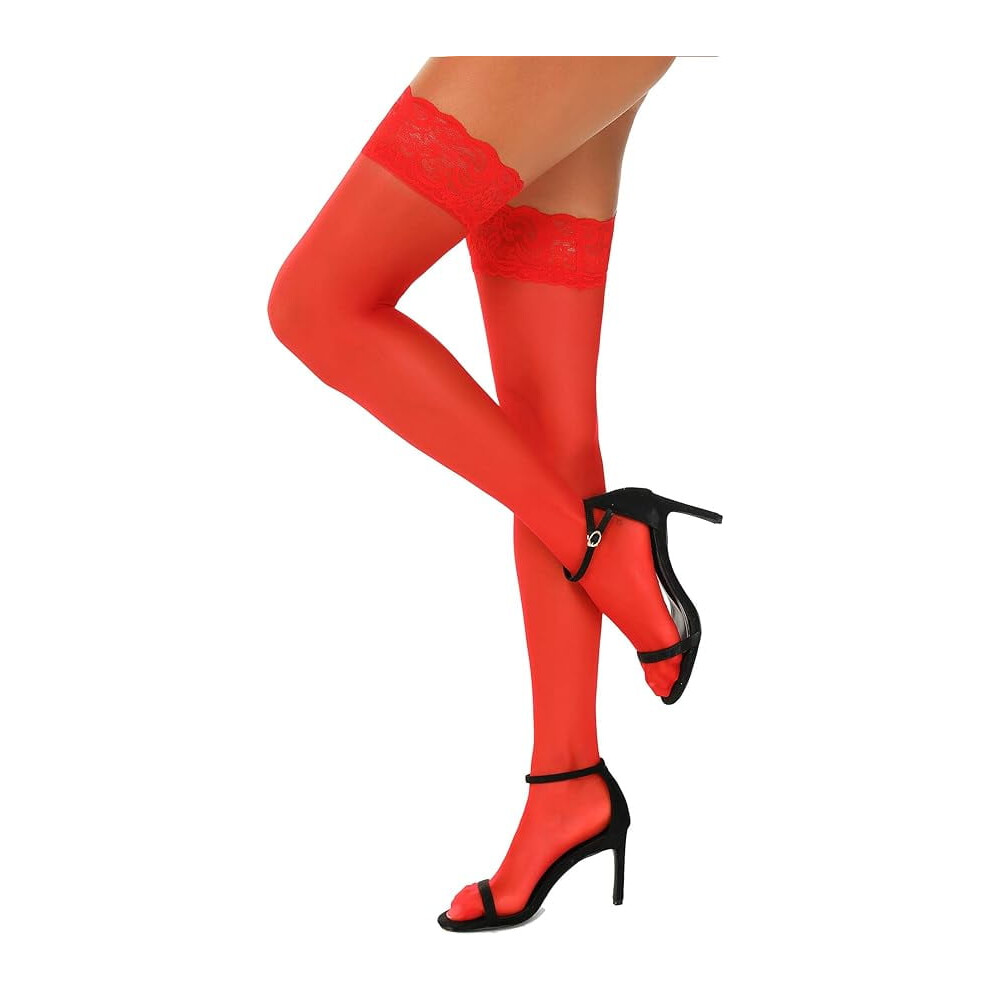 Women's Lace Top Thigh High Sheer Stockings Antiskid Silicone Ultra Shimmery Pantyhose