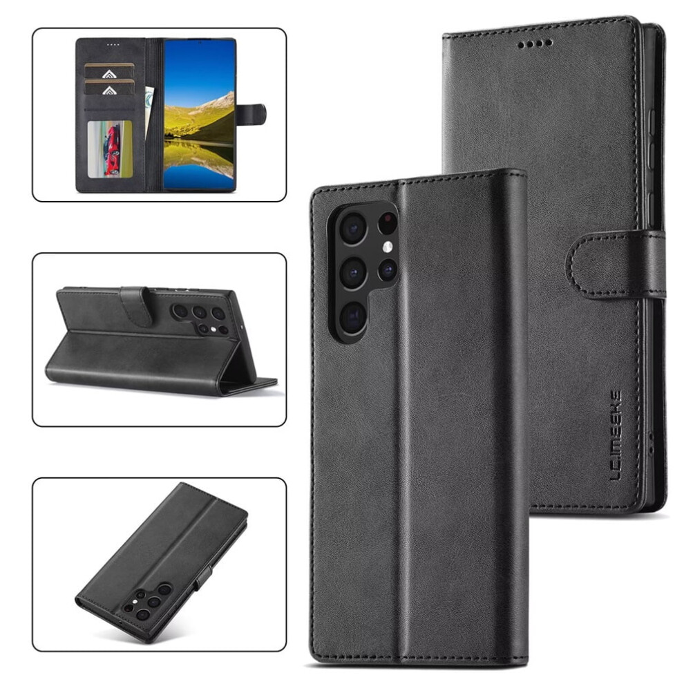 Lc.imeeke Pu Leather Flip Case For Samsung Galaxy S26 Ultra 5G 6.9", Magnetic Closure, Card Slot, Kickstand, Shockproof, Black 9418476672002
