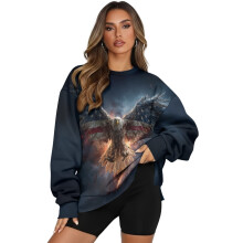 Maglione da donna a maniche lunghe con stampa aquila e bandiera americana, girocollo alla moda, taglie forti, taglia S