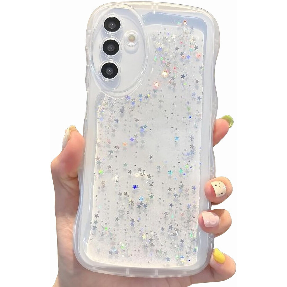 Compatible With Samsung Galaxy A54 5G Glitter Clear Case – Curly Wave Frame, Bling Shiny Soft Shockproof Bumper Cover (White) White 9405492246287