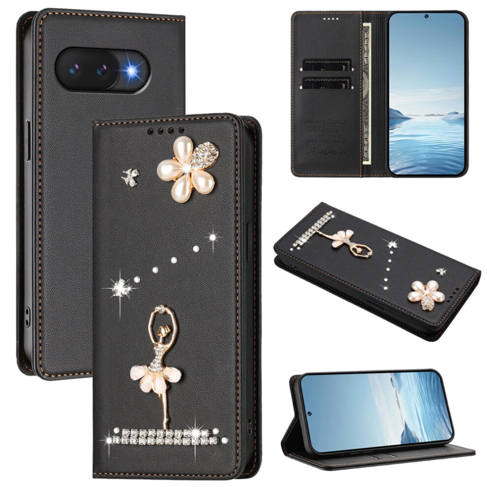 Rfid Blocking Ballet Girl Flip Wallet Leather Case For Google Pixel 10A Â Magnetic Closure, Card Holder, Black 9130661909099