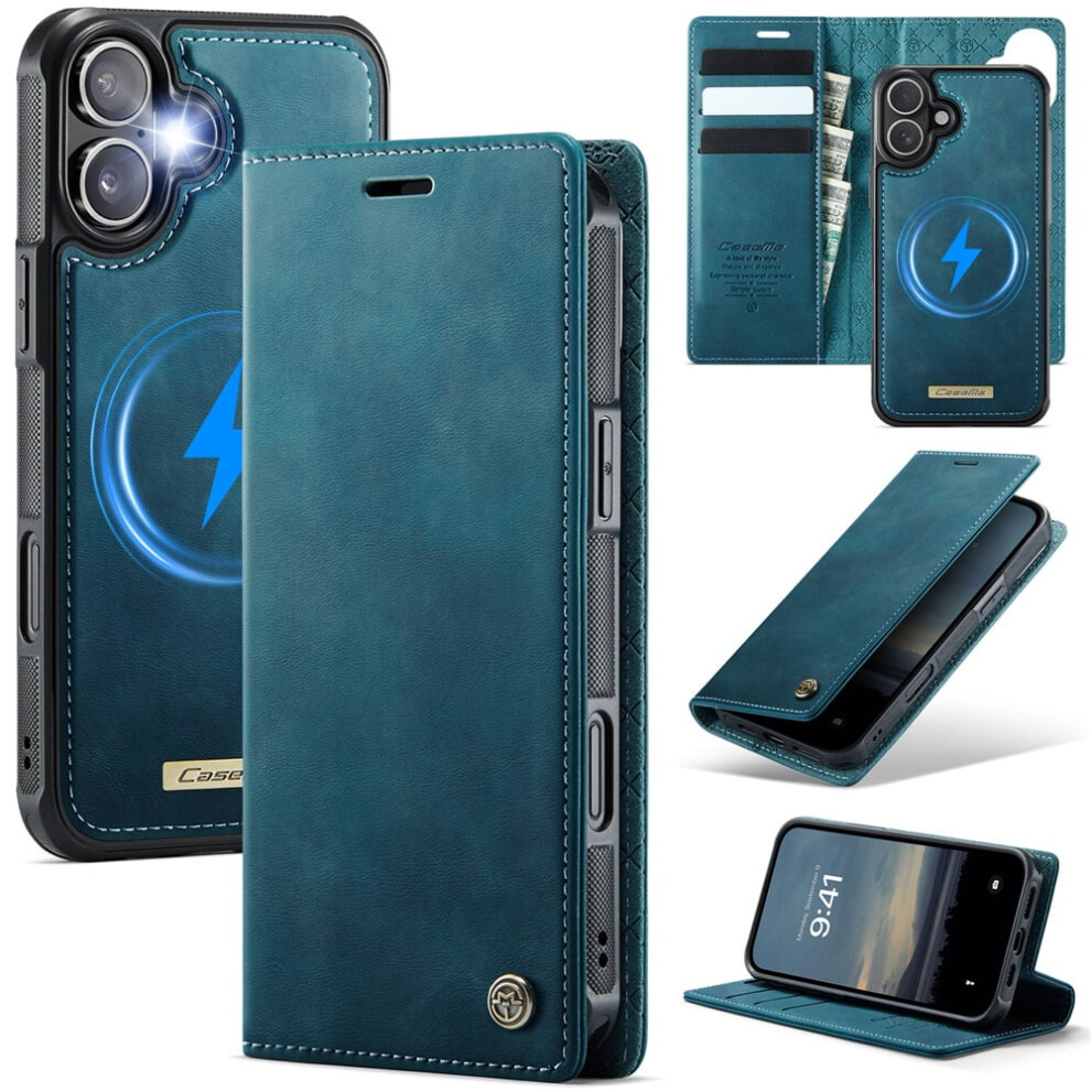 Caseme Wallet Case For Iphone 17ÂMagsafe Compatible, Rfid Blocking, Flip Stand, Shockproof, Magnetic Detachable, Pu Leather, Blue 9130661909860