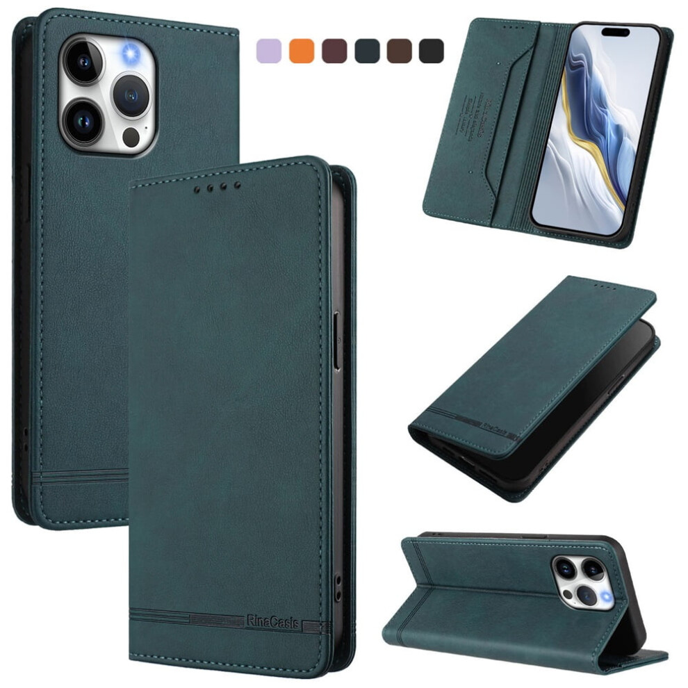Magnetic Phone Case For Compatible With Iphone 16 Pro Max 6.9": Rfid Blocking, Card/Cash Slots, Kickstand, Shockproof Flip Folio, Blue 9130661909808