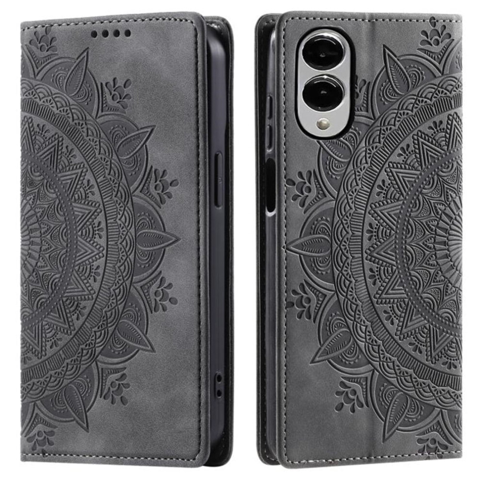 Totem Embossed Pu Leather Flip Wallet Case For Samsung Galaxy S25 Edge 5G 6.7", With Magnetic Closure & Card Slots, Grey 9130661910200