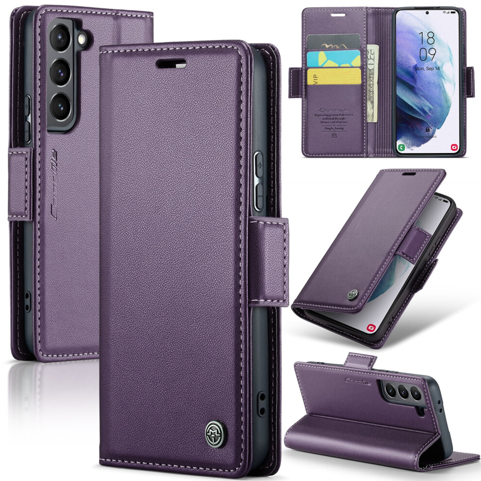 Caseme Leather Wallet Case For Compatible With Samsung Galaxy S21 5G Â Rfid Blocking, Magnetic Clasp, Kickstand, Purple 9130661910453